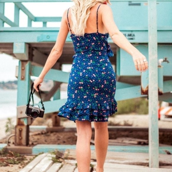 LUCCA Ruffle Front Tie Cut Out Cherry Print Dress - Picture 2 of 10